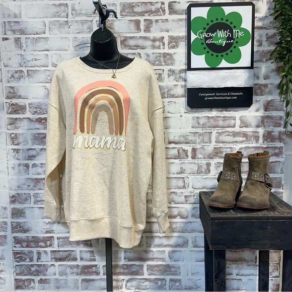 Positive Tees Tops - Positive tees Cream Rainbow 'Mama' Sweatshirt Womens XL